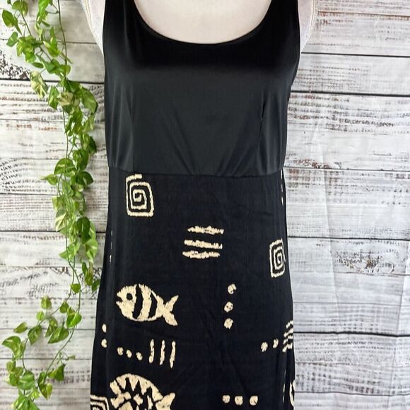 Molly Malloy Dress size 8 Petite Black Tan Fish Aztec Midi Artsy Teacher School - Picture 6 of 16